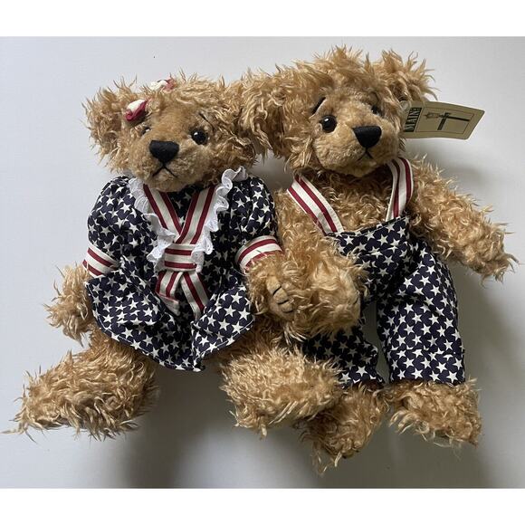 First & Main Plush Cuddly Bear Pair LIL'LIBEARTY 11" Patriotic Teddies W/Tags - Picture 1 of 7